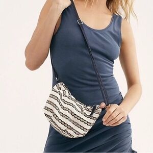 Free People Zamora Embroidered Crossbody New Cream Ivory Navy Beige Boho